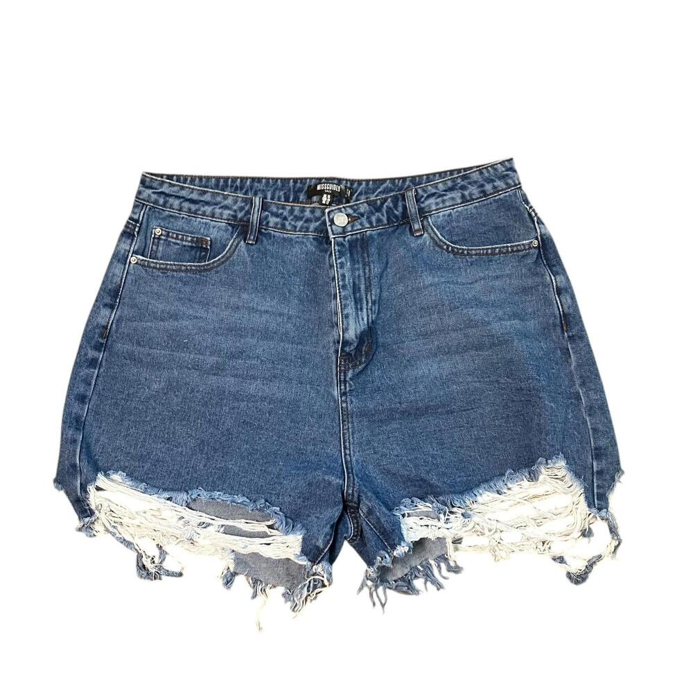 Missguided Shorts 12 Blue Denim Distressed Raw‎ Ripped